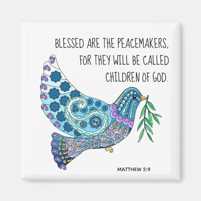 Colourful Dove w Verse about peace (Matthew 5:9) Magnet (Front)