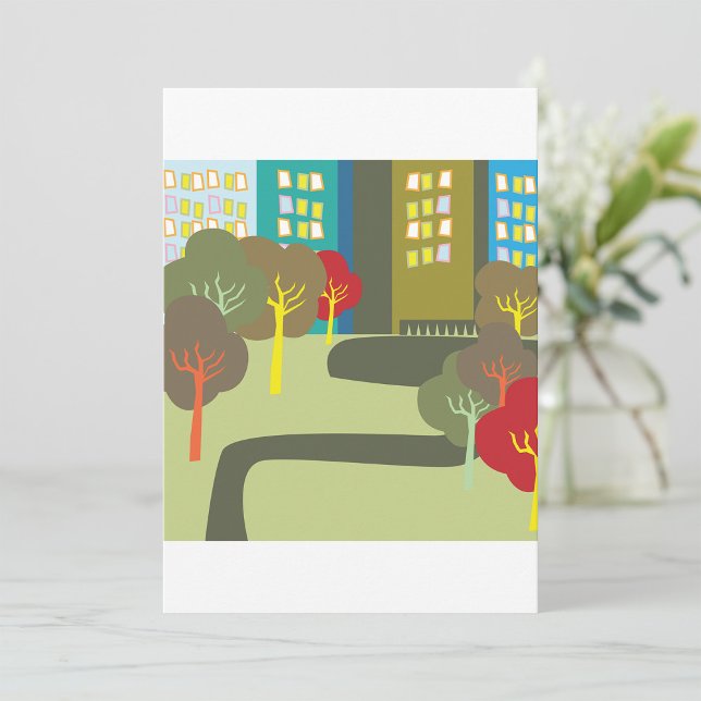 Colourful Downtown Park Scene Invitation (Creator Uploaded)