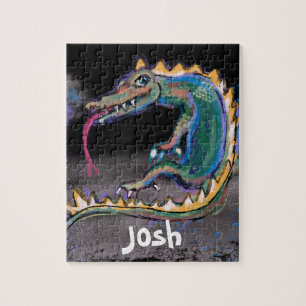 Colourful Dragon and  Personalised Name Jigsaw Puzzle