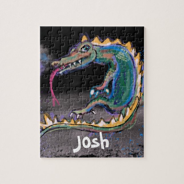 Colourful Dragon and  Personalised Name Jigsaw Puzzle (Vertical)