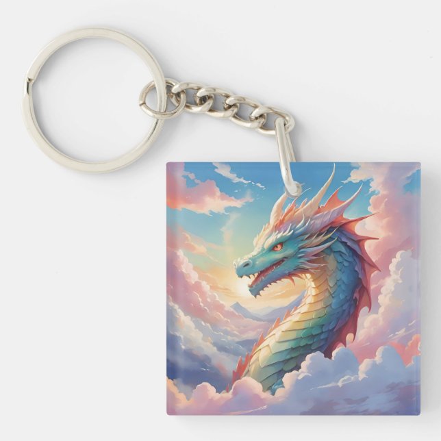 Colourful dragon in the sky key ring (Front)