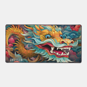 Colourful Dragon Modern Personalised Name Desk Mat