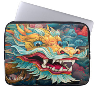 Colourful Dragon Modern Personalised Name Laptop Sleeve