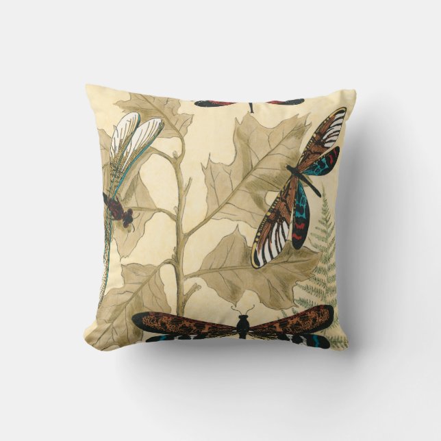 Colourful Dragonflies Floating Above Leaves Cushion (Front)