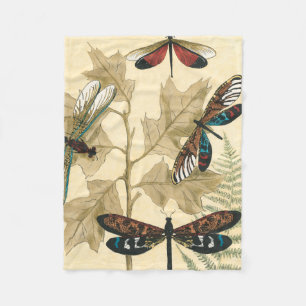 Colourful Dragonflies Floating Above Leaves Fleece Blanket