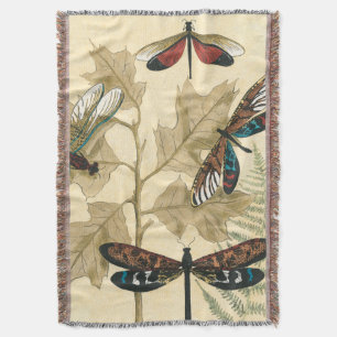 Colourful Dragonflies Floating Above Leaves Throw Blanket