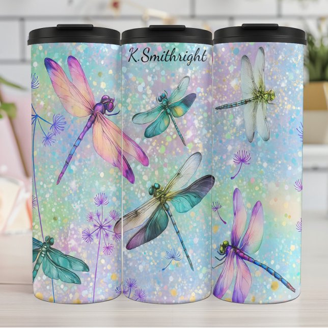 Colourful Dragonflies Glitter Background Thermal Tumbler (Creator Uploaded)