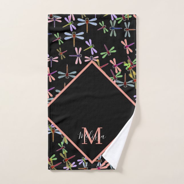 Colourful dragonflies personalised   bath towel set (Hand Towel)