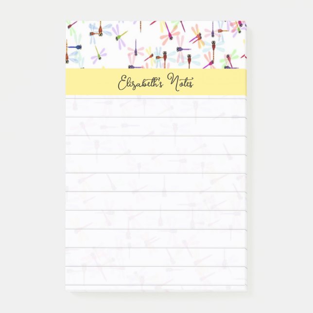 Colourful dragonflies personalised post-it notes (Front)