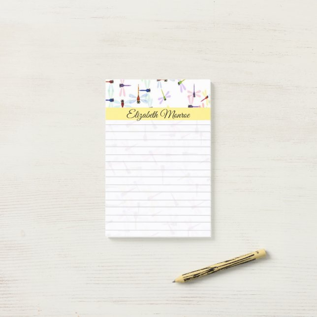 Colourful dragonflies personalised post-it notes (On Desk)