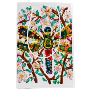 Colourful Dragonfly Among Cherry Blossoms Medium Gift Bag
