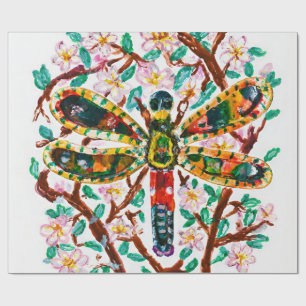 Colourful Dragonfly Among Cherry Blossoms Wrapping Paper