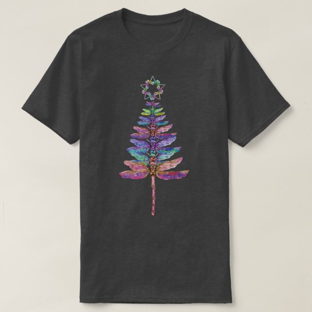 Colourful Dragonfly Christmas Tree Christmas Star  T-Shirt (Design Front)
