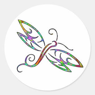 Colourful dragonfly classic round sticker