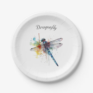 colourful dragonfly customisable  paper plate