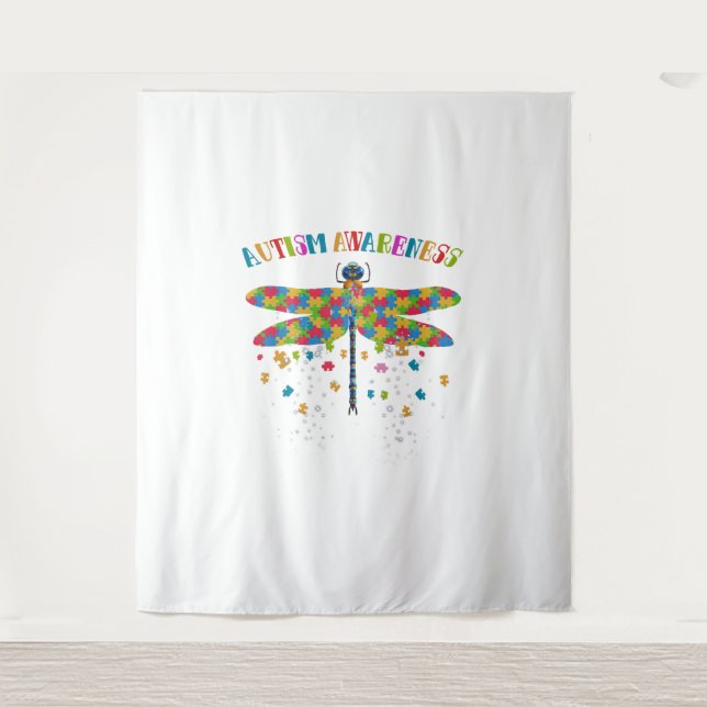Colourful Dragonfly For Autism Awareness Day Tapestry (Front)