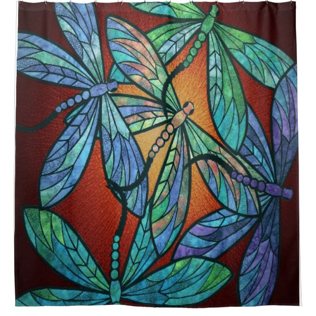 Colourful Dragonfly Lover, Dragonflies Paint Shower Curtain (Front)