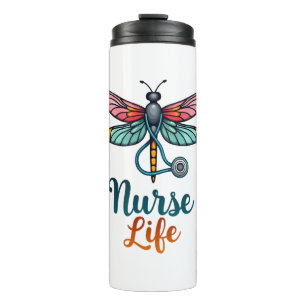 Colourful dragonfly Nurse life T-Shirt (2) Thermal Tumbler