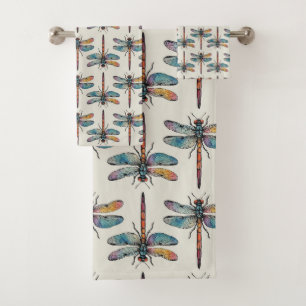 Colourful Dragonfly Pattern Bath Towel Set