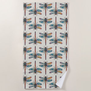 Colourful Dragonfly Pattern Beach Towel