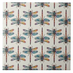 Colourful Dragonfly Pattern Ceramic Tile