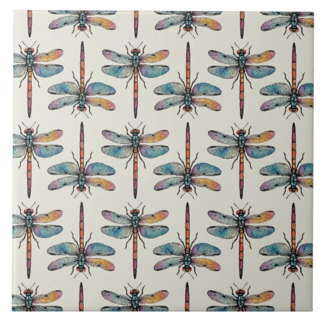 Colourful Dragonfly Pattern Ceramic Tile (Front)