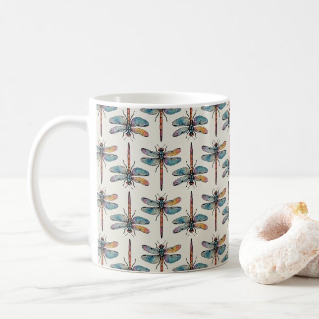 Colourful Dragonfly Pattern Coffee Mug (With Donut)