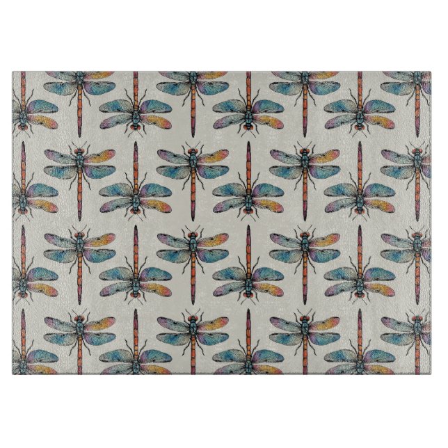 Colourful Dragonfly Pattern Cutting Board (Front)