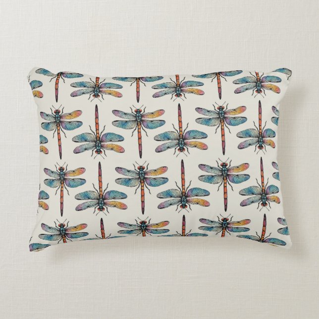 Colourful Dragonfly Pattern Decorative Cushion (Front)