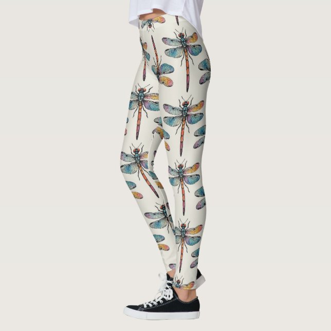 Colourful Dragonfly Pattern Leggings (Left)