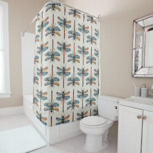 Colourful Dragonfly Pattern Shower Curtain