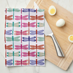 Colourful Dragonfly Pattern  Tea Towel