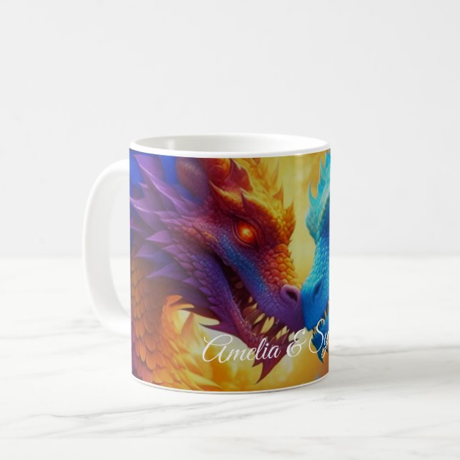 Colourful Dragons in Love Coffee Mug (Front Left)
