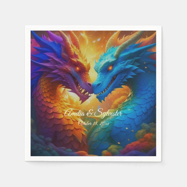 Colourful Dragons in Love Napkin (Front)