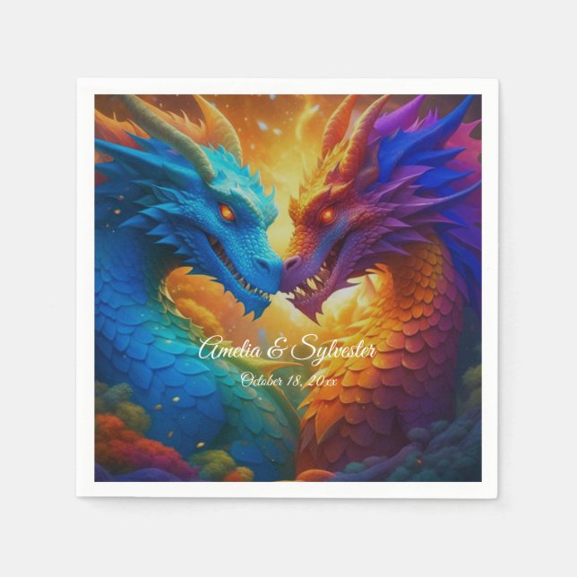 Colourful Dragons in Love Napkin (Front)