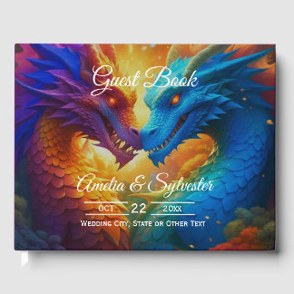 Colourful Dragons in Love Purple Wedding Guest Boo Guest Book