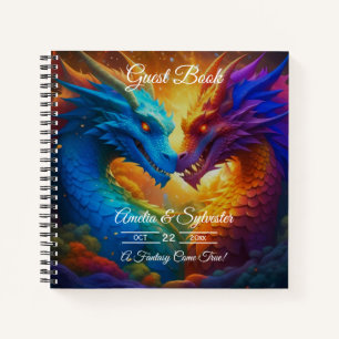 Colourful Dragons in Love Wedding Guest Book