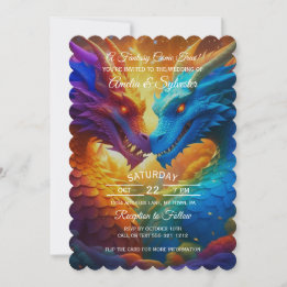 Colourful Dragons in Love Wedding Invitation
