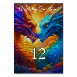 Colourful Dragons in Love Wedding Table Number