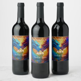 Colourful Dragons in Love Wedding Wine Label
