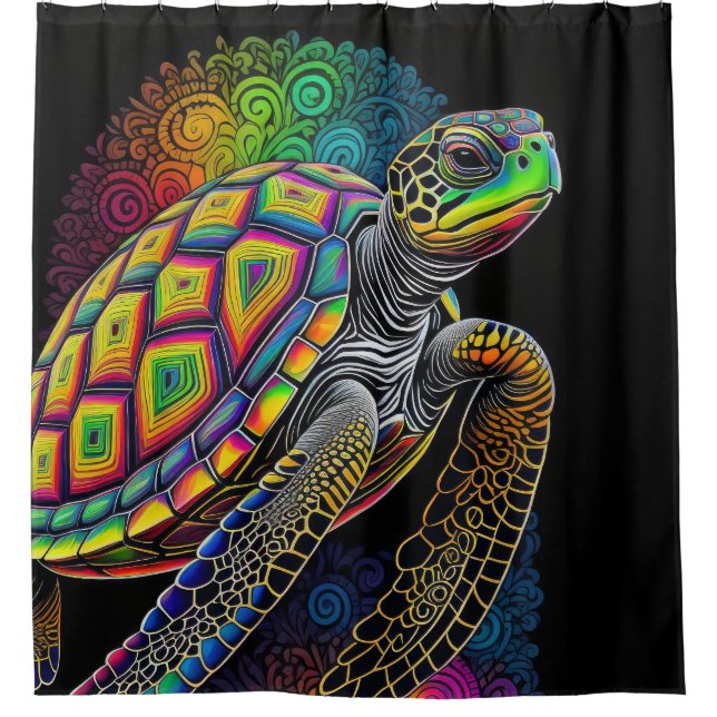 Colourful Drawing of Sea Turtle Shower Curtain (Front)
