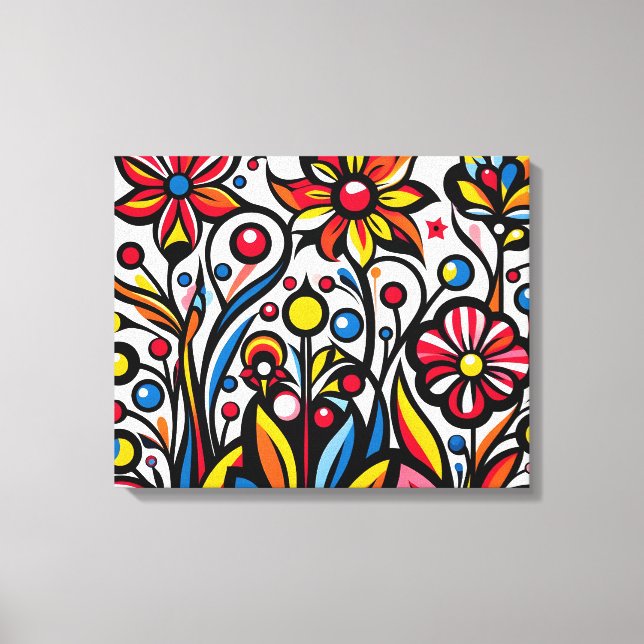 Colourful Drawn Flowers -  Canvas Print (Front)