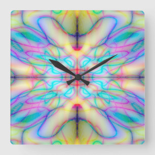 Colourful drawn pattern square wall clock