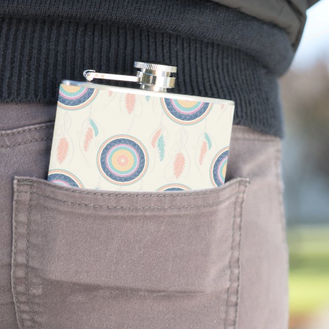 Colourful Dream Catcher Mandala Hip Flask (In Situ)