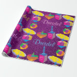 Colourful Dreidels Purple Faux Glitter Hanukkah Wrapping Paper<br><div class="desc">Beautiful Hanukkah Wrapping Paper Featuring Colourful Dreidels Purple Faux Glitter Design</div>