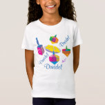 Colourful Dreidels T-Shirt<br><div class="desc">Beautiful White Bella Baby Doll T-Shirt Featuring Colourful Dreidels Design - Great Hanukkah Gift for Girls!</div>