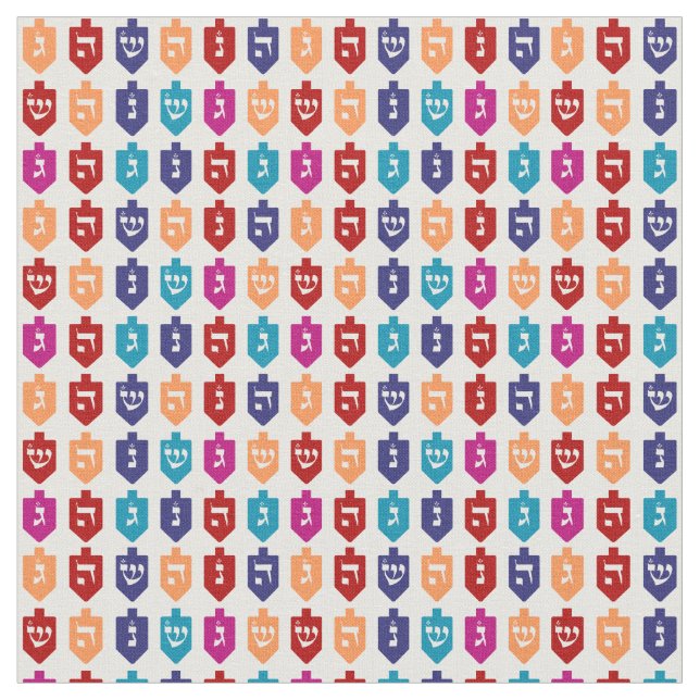 Colourful Dreidels: the Jewish Holiday of Hanukkah Fabric (Close Up)