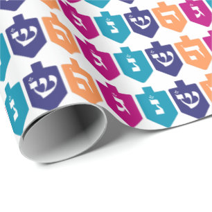 Colourful Dreidels: the Jewish Holiday of Hanukkah Wrapping Paper