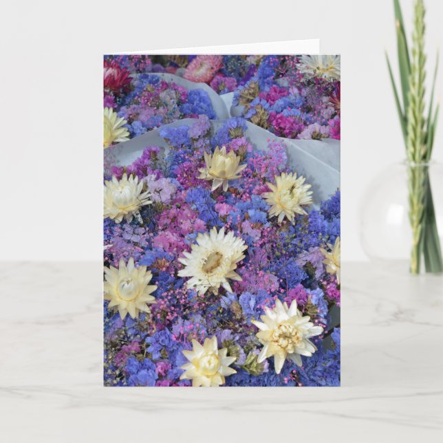 Colourful dried straw flowers bouquets card (Front)