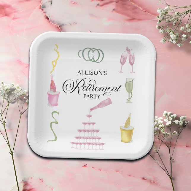 Colourful Drinks and Bottles Retirement Party Paper Plate (Creator Uploaded)